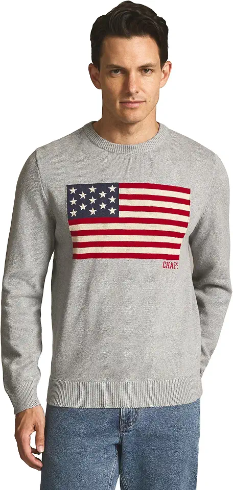 Chaps Men's Classic Fit Ultra Soft Embroidered American Flag Sweater