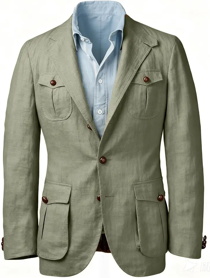 Men's Summer Linen Safari Jacket Lightweight Casual Sport Coats