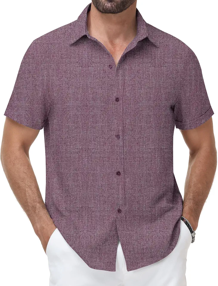 Men's Rust Linen Button Down Shirt