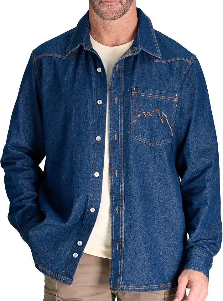 CHRONOLINE Men's Denim Shirt Relaxed Long Sleeve Button Up Shirt Jacket