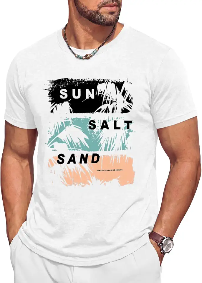 Runcati Mens Short Sleeve Crewneck Graphic Printed Casual T-Shirts