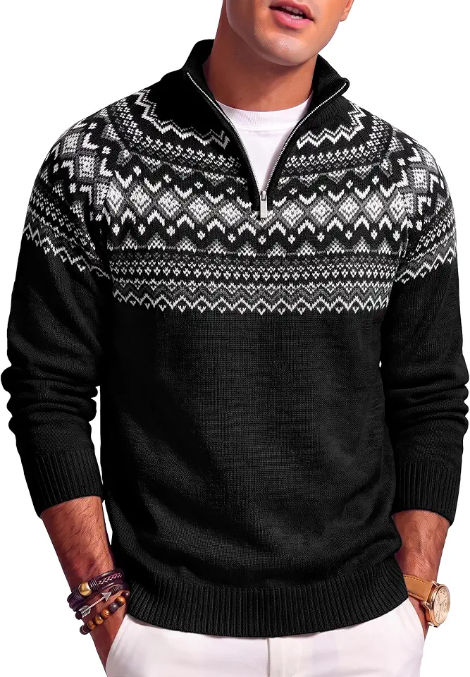 JMIERR Men's Quarter Zip Pullover Lightweight Mock Neck Knitted Sweaters