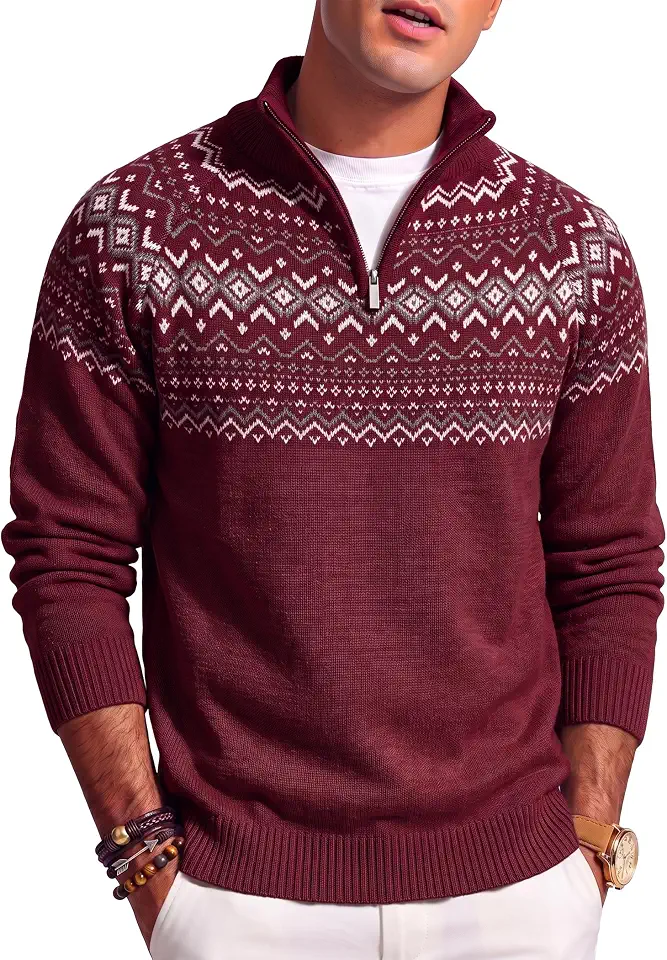 JMIERR Men's Quarter Zip Pullover Lightweight Mock Neck Knitted Sweaters