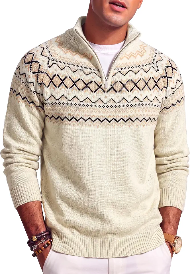 JMIERR Men's Quarter Zip Pullover Lightweight Mock Neck Knitted Sweaters