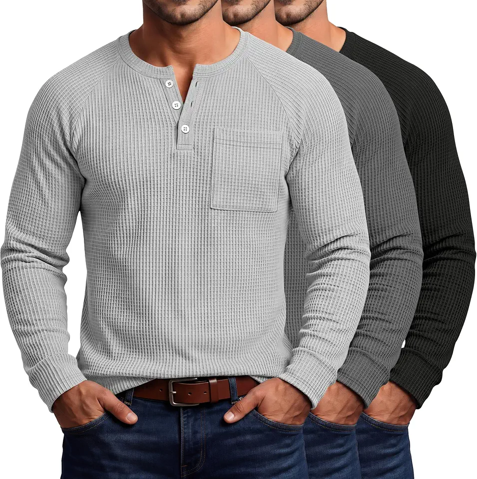 August Alley 3 Pack Mens Big and Tall Waffle Henley Shirts