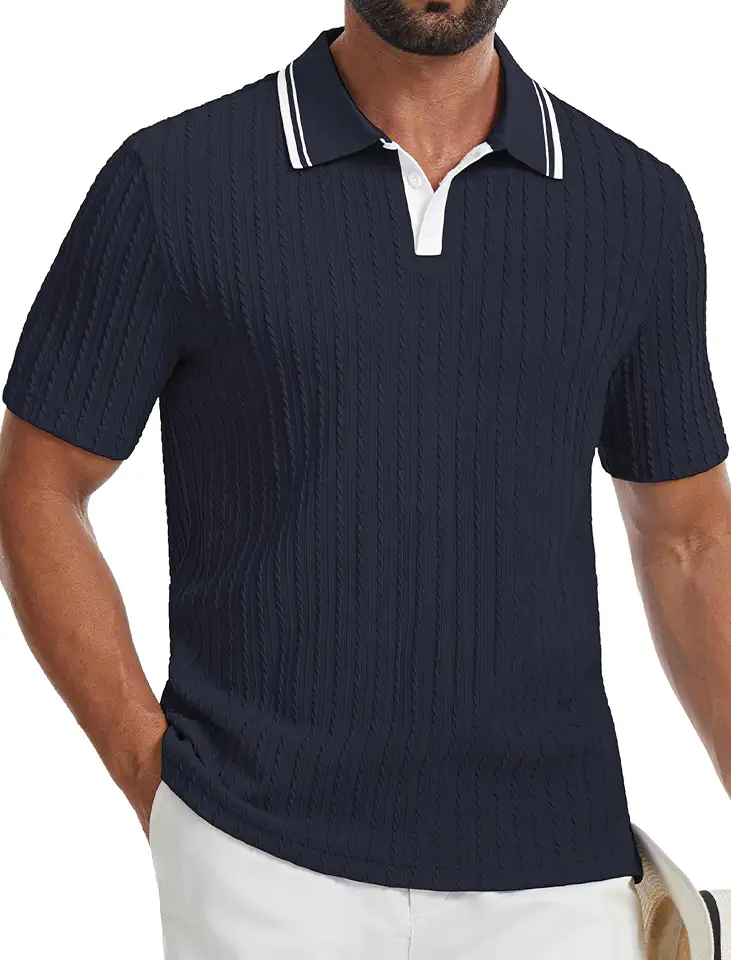 Gracyoga Men's Polo Shirts Casual Knit Texture Collared Golf Shirt