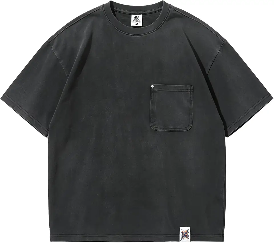 Men's Washed Black Pocket T Shirt