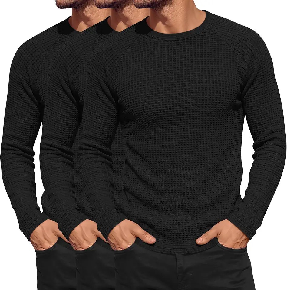 Neer 3 Pack Mens Waffle Long Sleeve Shirts Cotton Thermal Tops