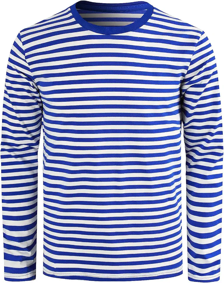 Funny World Men's Striped Cotton Long Sleeve T-Shirts Casual Crewneck Basic Tee