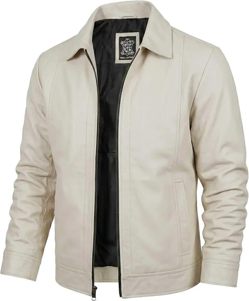 Men's Real Lambskin Leather Jacket, Classic Shirt Style Collar