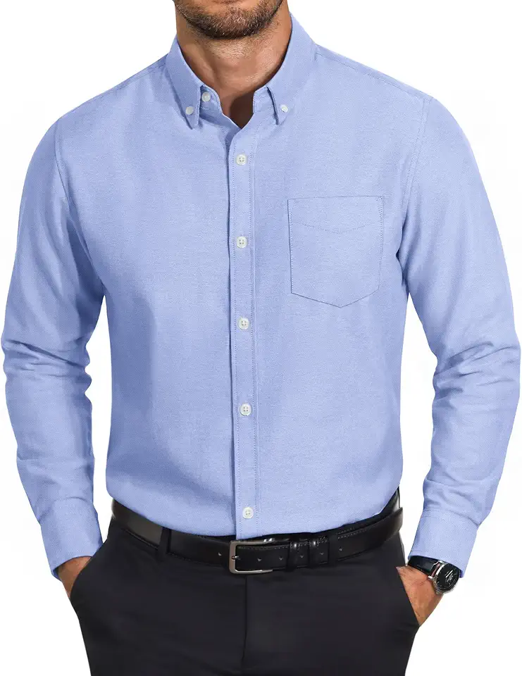 COOFANDY Mens Cotton Oxford Shirt Long Sleeve Dress Shirt Button Down Work Casual Shirts with Pocket
