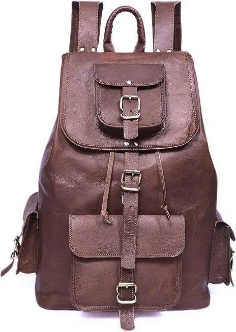 Genuine Leather Backpack for Men 20" Extra Large Vintage Brown Laptop Travel Work Hiking Rugged Rucksack Mens Bookbag (Dark Brown)