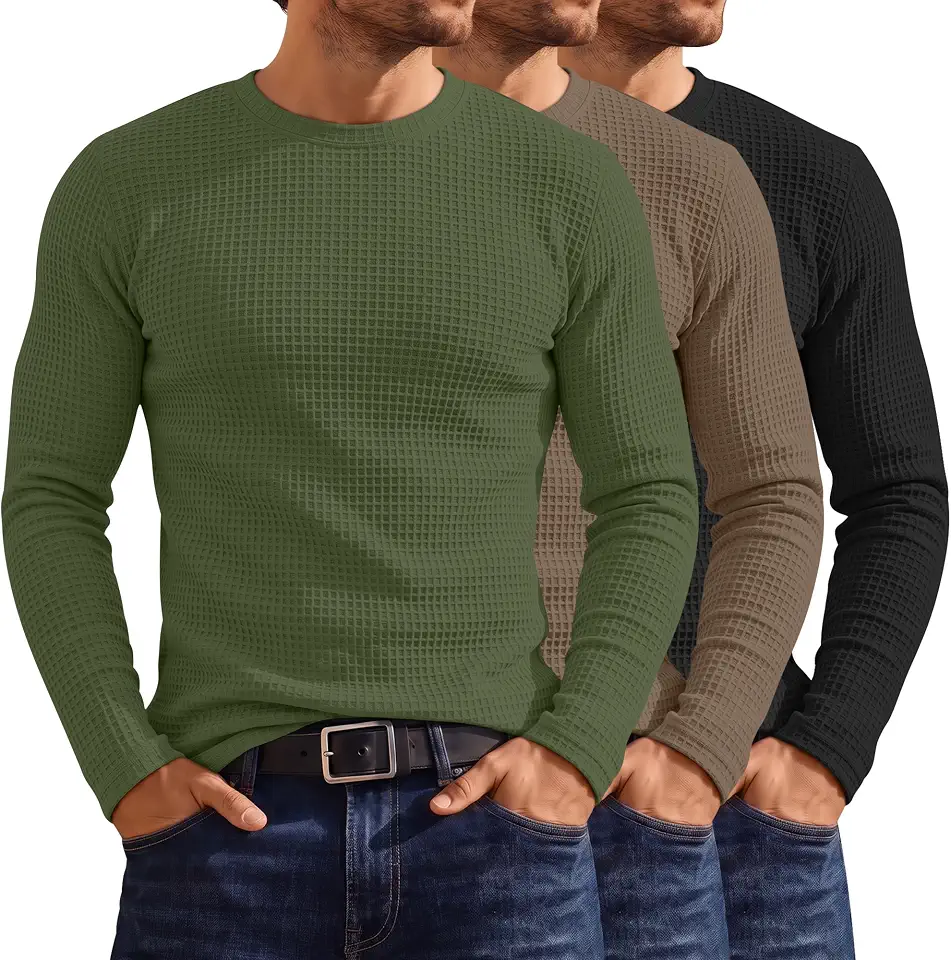 Huukeay 3 Pack Men's Waffle Thermal Long Sleeve Shirts