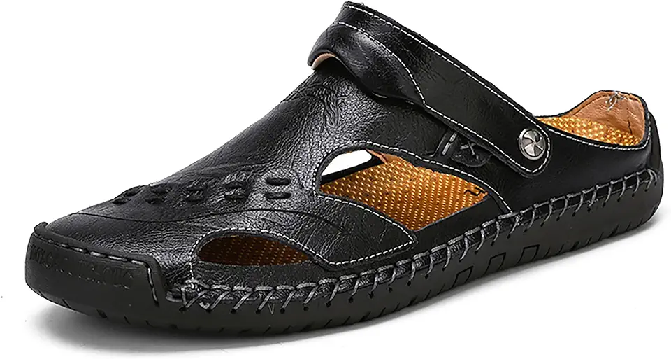 Men's Black Leather Fisherman Sandals