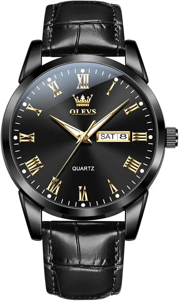 OLEVS Casual Mens Watch Brown Leather Band Dress Day Date Quartz Watch