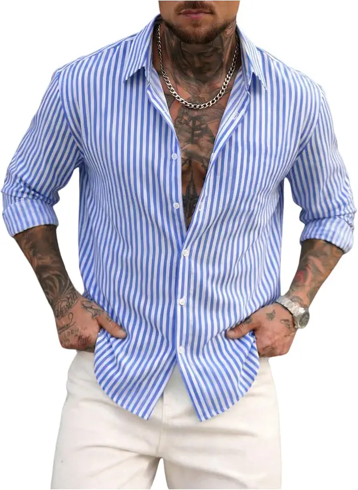 Men's Blue Striped Oversized Button Down Shirt