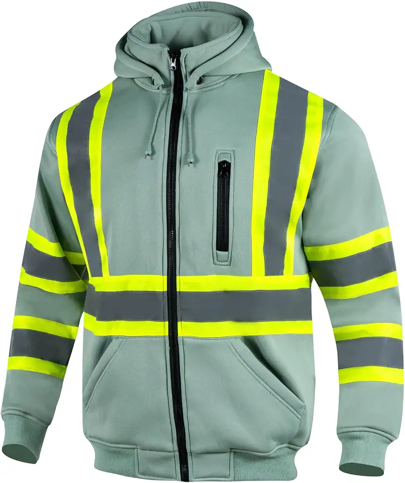 VENDACE High Visibility ANSI Class 1 Reflective Safety Fleece Sweatshirt Hoodie for Men with Detachable Hood(Sage Green,2XL)