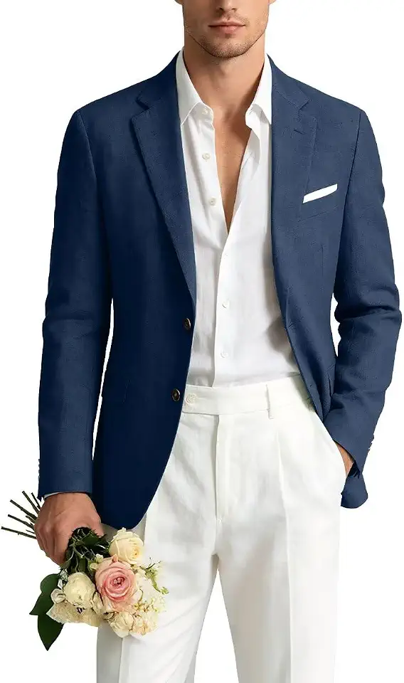 Retro Linen Mens Blazer Causal Suits Jacket for Men Sport Coat Jackets