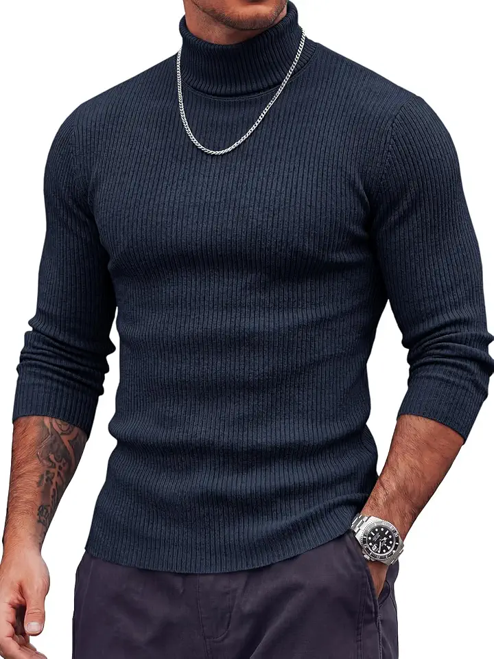 Runcati Mens Slim Fit Turtleneck Sweaters Casual Knitted Pullover Sweater