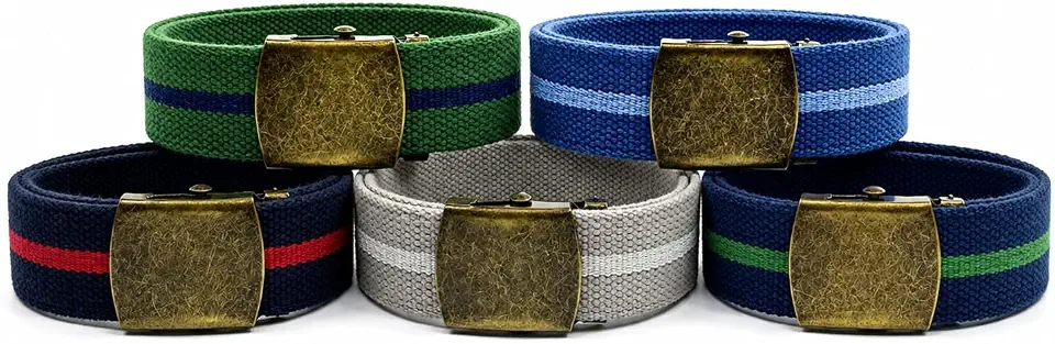 Cotton Canvas Web Belt for Men, 5-Pack, Cut-to-Fit, Metal Buckle
