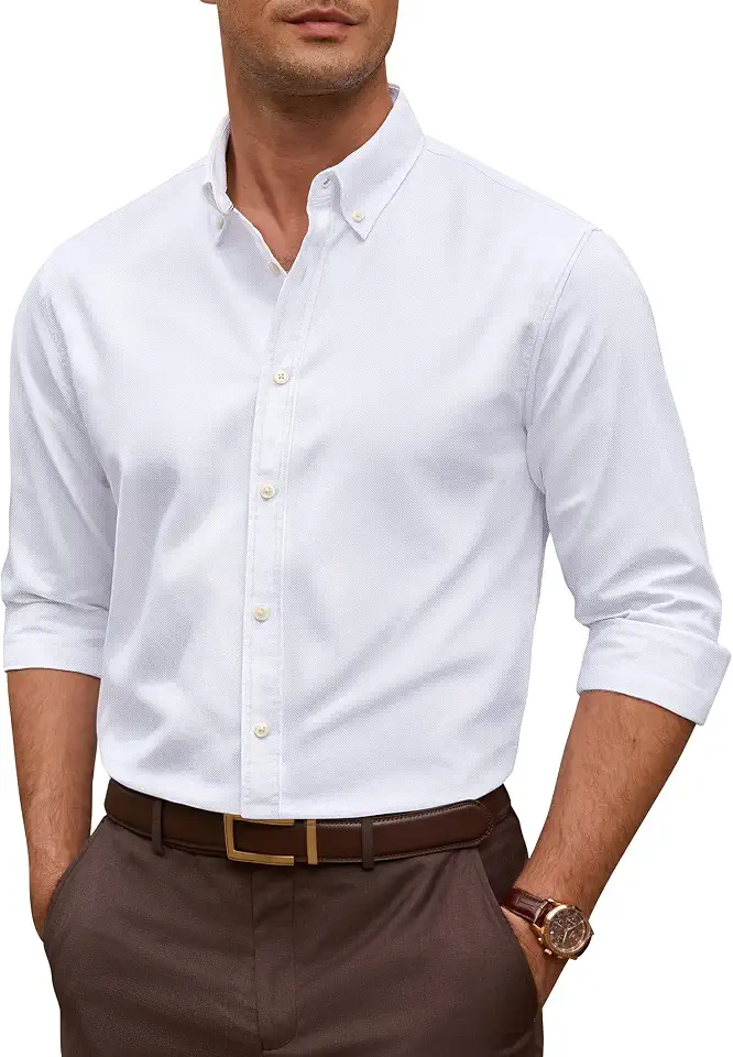 Men's Slim Fit Oxford Shirt Long Sleeve Button Down Business Casual Shirts