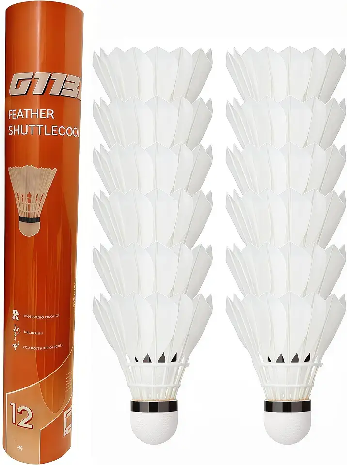 12-Pack Badminton Shuttlecocks, White, Premium Goose Feathers，Stable Flight