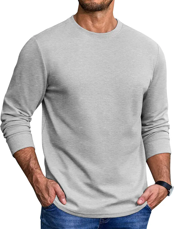COOFANDY Mens Long Sleeve Tee Shirts Heavy Weight Cotton Crew Neck T-Shirt Regular Fit Casual Basic Tees