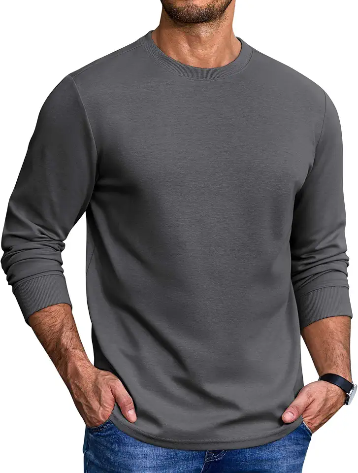 COOFANDY Mens Long Sleeve Tee Shirts Heavy Weight Cotton Crew Neck T-Shirt Regular Fit Casual Basic Tees