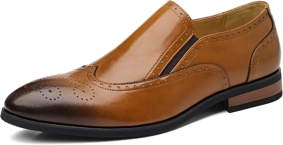 Men's Wingtip Brogue Dress Loafers Casual Slip-On Low Top Penny Loafers Business Wedding Formal Leather Shoes