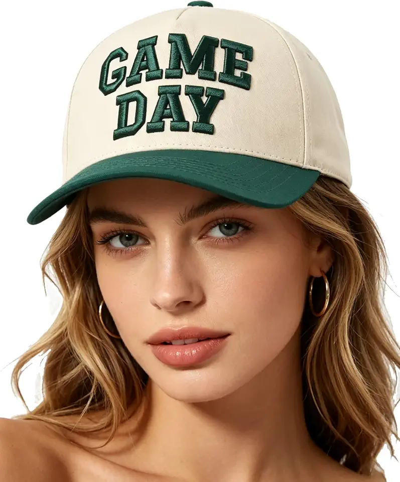 Game Day 3D Puff Embroidered Baseball Cap, Two Tone Vintage Hat for Women Men Mom, Sports Fan Gift for Football Basketball