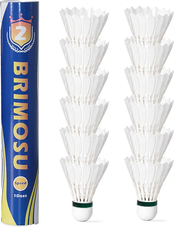 Badminton Shuttlecocks, 12 Pack Goose Feather & Double-Layer Composite Cork Training Shuttlecocks, High Speed for Indoor Outdoor Sports