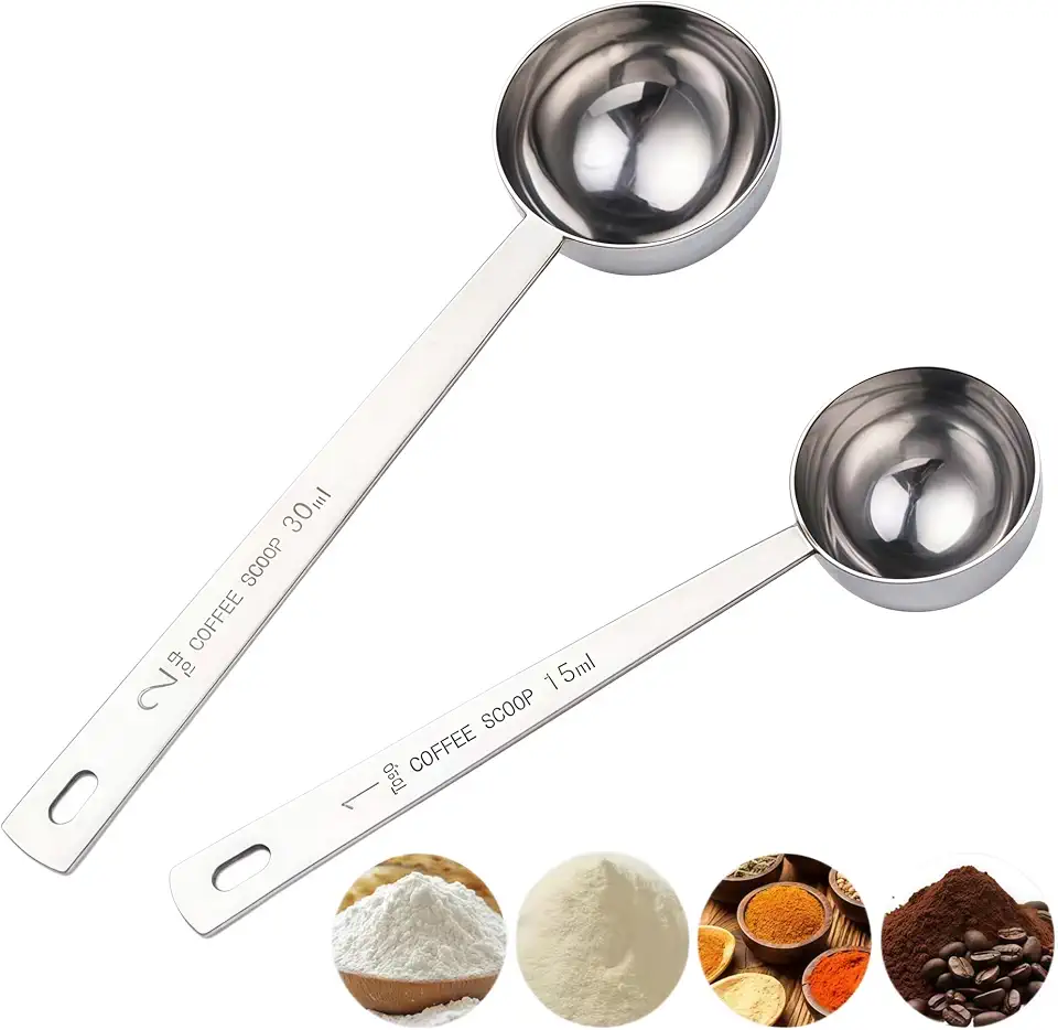 Coffee Spoon Stainless Steel Long-Handled Spoon, 1 and 2 Tbsp Spoon Silver
