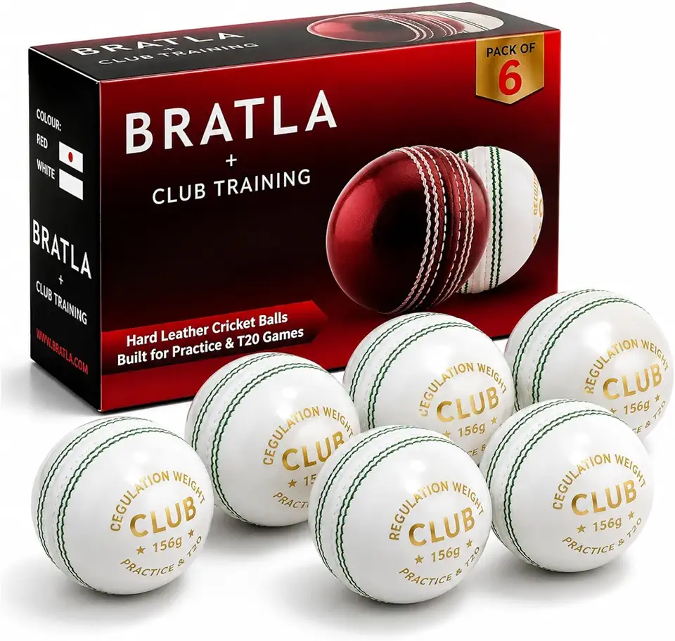 Club Cricket Balls – Pack of 6 Hard Leather Cricket Balls – Leather Cricket Ball for Practice, Training & T20 – Regulation Weight – Senior Size – Red or White