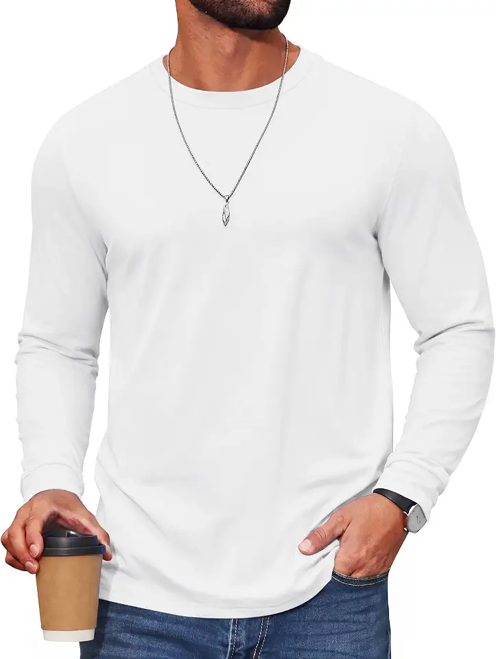 COOFANDY Men's T Shirts Long Sleeve Cotton Blend T-Shirts Crew Neck Soft Casual Basic Tee Shirts