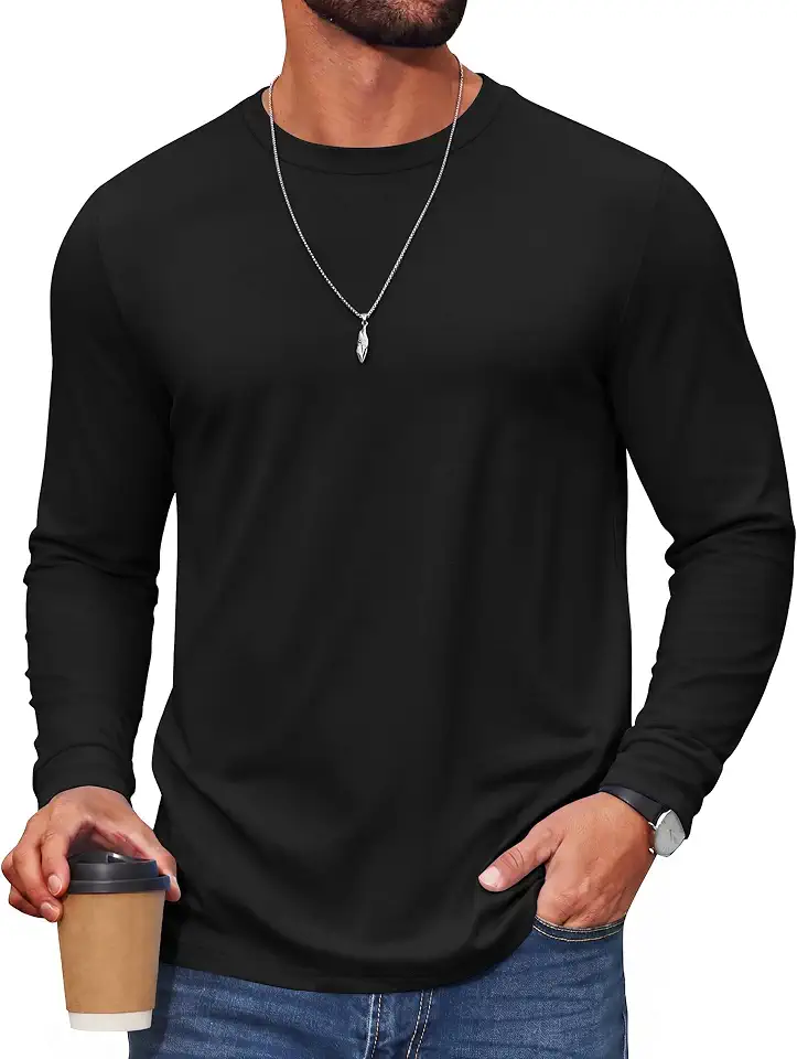 Global Recycled Standard COOFANDY Men's T Shirts Long Sleeve Cotton Blend T-Shirts Crew Neck Soft Casual Basic Tee Shirts