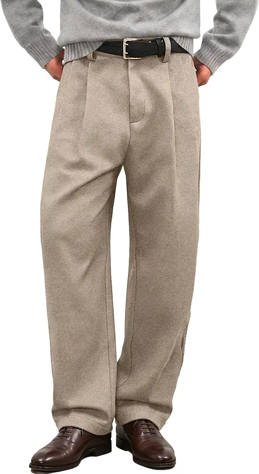 Men's Pleated Cream Wool Dress Pants