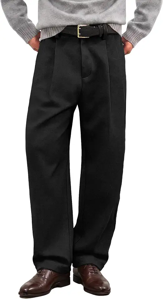 Men's Charcoal Pleated Wide Leg Wool Pants