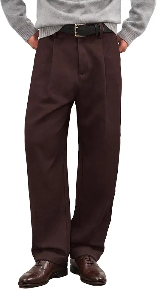 JMIERR Men's Baggy Pleated Wide Leg Loose Fit Brushed Casual Dress Pants