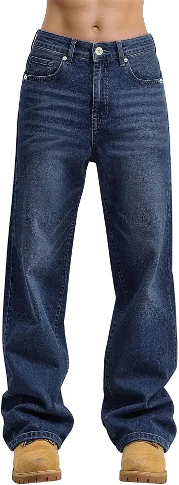 Men Baggy Jeans Straight Leg Stretch Denim Pants