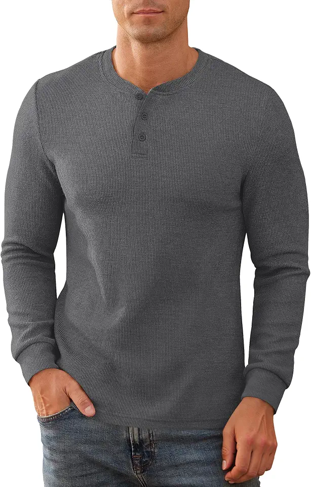 NITAGUT Mens Waffle Henley Shirts Long Sleeve Button Classic Fashion Top