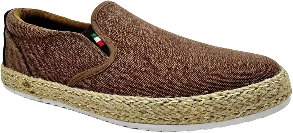 Men's Canvas Slip-On Espadrille Sneaker, Beige, Casual Style with Jute Rope Sole, Round Toe, Low Top
