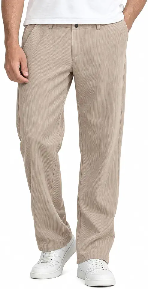 Mens Corduroy Casual Pants-Classic Pants Fit Stretch Elastic Waist Dress Pants