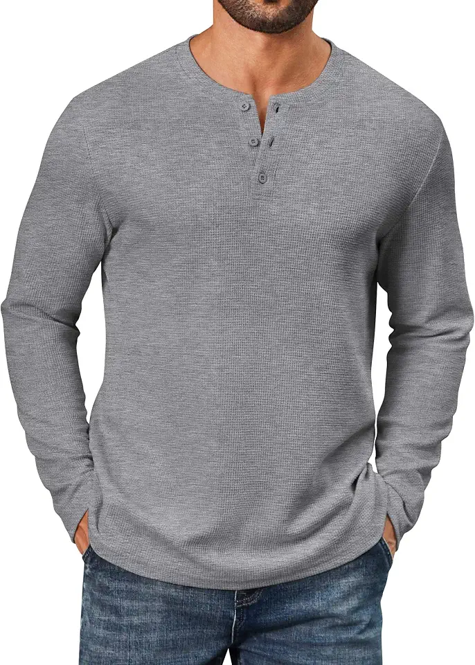 Men's Grey Waffle Knit Henley Shirt