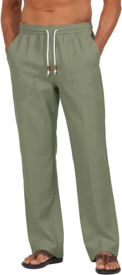 Men's Sage Green Linen Drawstring Pants