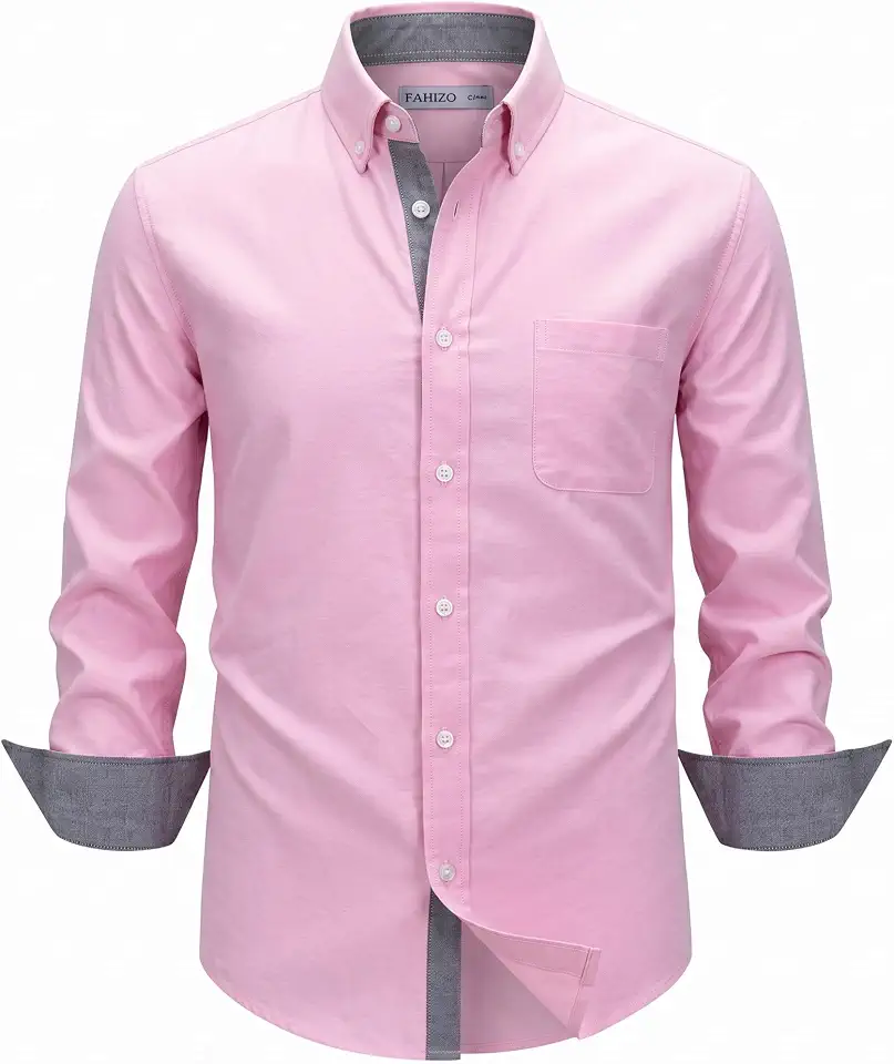 Mens Oxford Shirt Long Sleeve Regular Fit Contrast Trim Button Down