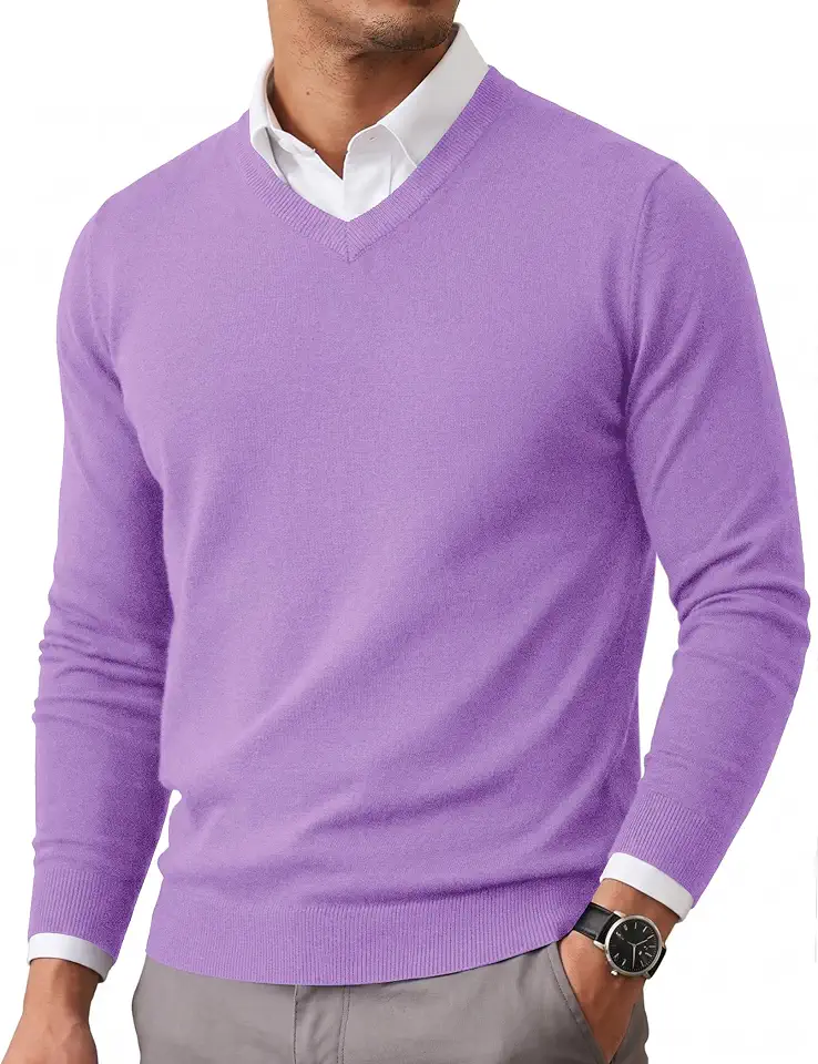 COOFANDY Mens Casual V Neck Sweater Knit Slim Fit Long Sleeve Pullover Top