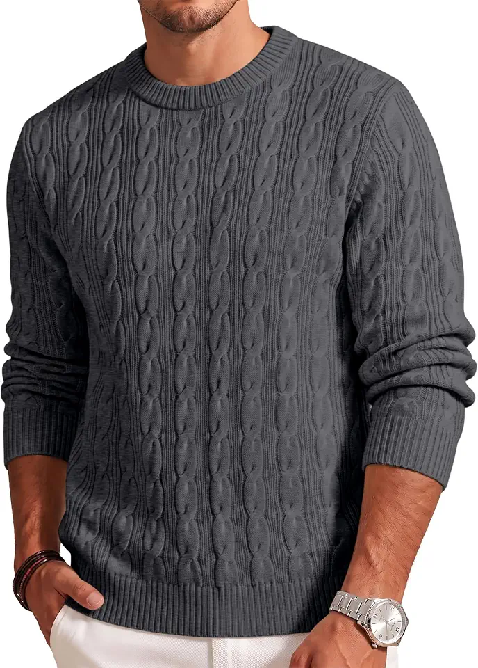 Men's Grey Cable Knit Sweater