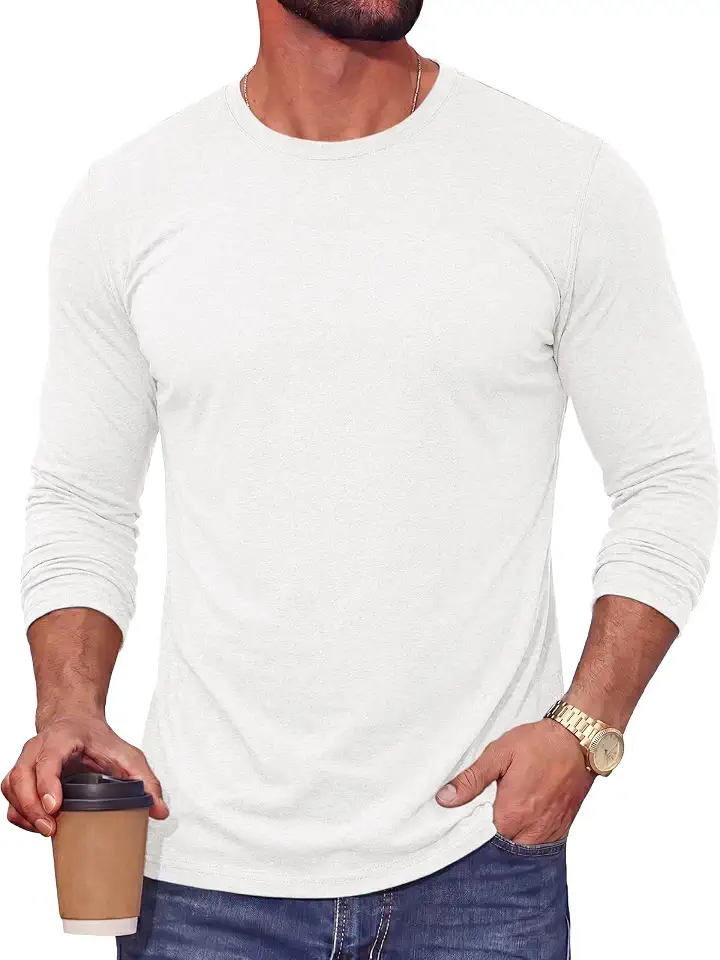 Runcati Mens Long Sleeve Crewneck T Shirts Slim Fit Tee Shirt