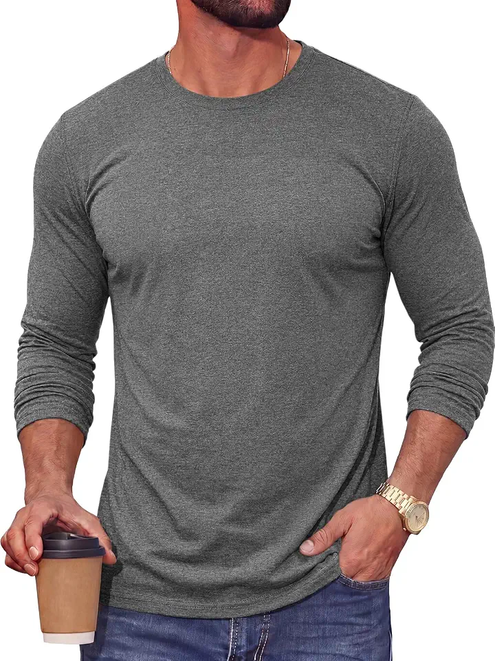Runcati Mens Long Sleeve Crewneck T Shirts Slim Fit Tee Shirt