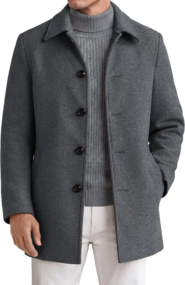 COOFANDY Mens Pea Coat Slim Fit Winter Overcoat Mid Length Trench Coat